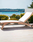 HiTeak Pearl Teak Outdoor Reclining Chaise Lounger Wheels