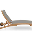 HiTeak Pearl Teak Outdoor Reclining Chaise Lounger Wheels