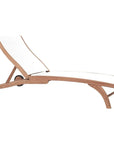 HiTeak Pearl Teak Outdoor Reclining Chaise Lounger Wheels