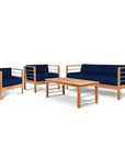 SoHo 4-Piece Teak Outdoor Patio Deep Seating Set with Sunbrella Cushions-Outdoor Lounge Sets-HiTeak-Navy-LOOMLAN