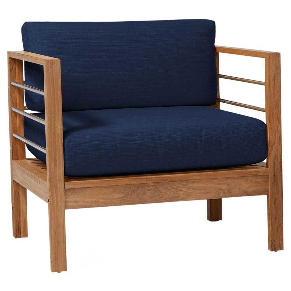 SoHo Teak Outdoor Club Chair with Sunbrella Cushion-Outdoor Lounge Chairs-HiTeak-Navy-LOOMLAN