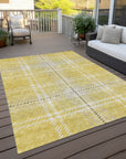 Spiral Whispers Gold Washable Indoor-Outdoor Rug