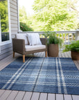 Spiral Whispers Navy Washable Indoor-Outdoor Rug