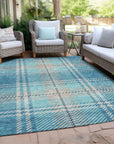 Addison Rugs Spiral Whispers Teal Indoor-Outdoor Rug with Matching Throw
