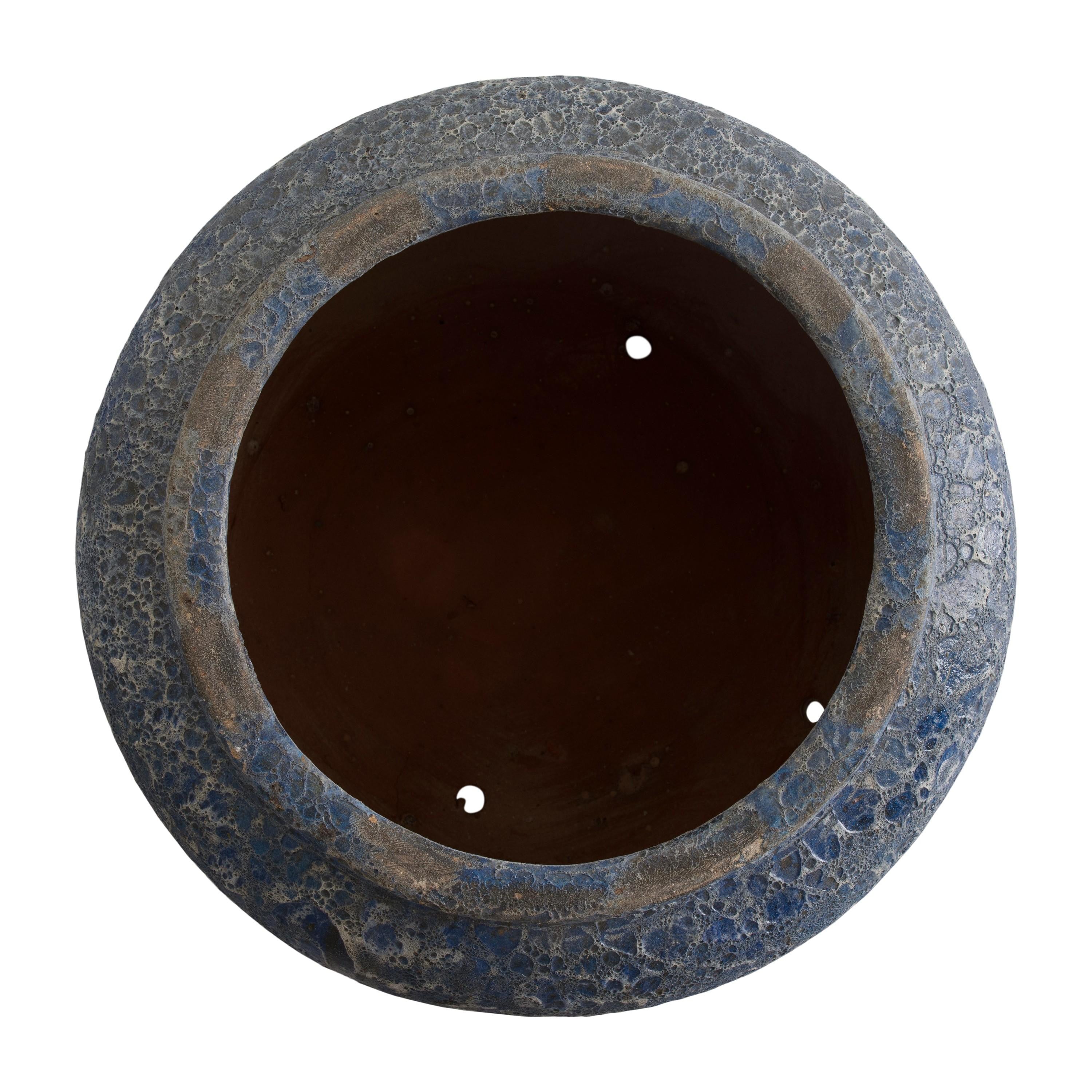 Squat Round Reef Blue Ceramic Planter