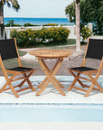 Stella 3-Piece Round Teak Outdoor Bistro Set with Folding Table-Outdoor Bistro Sets-HiTeak-LOOMLAN