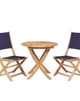 Stella 3-Piece Round Teak Outdoor Bistro Set with Folding Table-Outdoor Bistro Sets-HiTeak-Blue-LOOMLAN