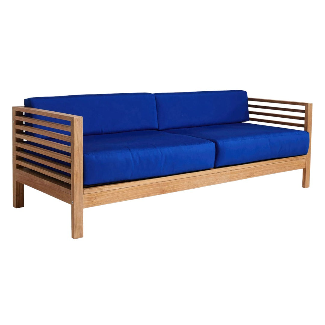 Summer 3-Person Teak Outdoor Sofa with Sunbrella Cushions-Outdoor Sofas & Loveseats-HiTeak-True Blue-LOOMLAN