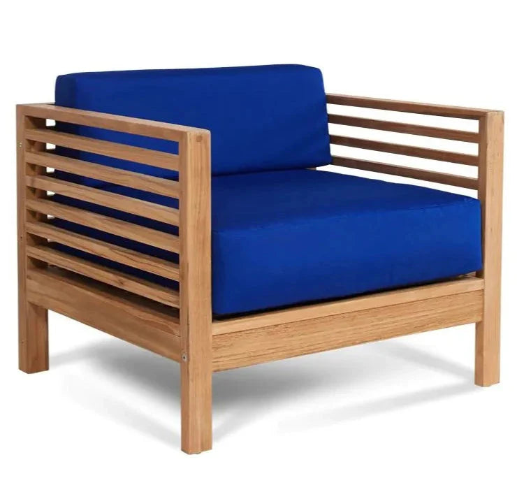 Summer Teak Outdoor Club Chair with Sunbrella Cushion-Outdoor Lounge Chairs-HiTeak-True Blue-LOOMLAN