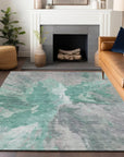 LOOMLAN Rugs Theodara Teal Washable Indoor-Outdoor Rug