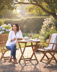 HiTeak Valencia Round Teak Outdoor Folding Table Umbrella Hole