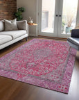 LOOMLAN Rugs Vexira Pink Washable Indoor-Outdoor Rug