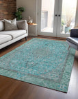 LOOMLAN Rugs Vexira Teal Washable Indoor-Outdoor Rug