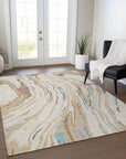LOOMLAN Rugs Aureva Beige Washable Indoor-Outdoor Rug