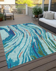 LOOMLAN Rugs Aureva Blue Washable Indoor-Outdoor Rug