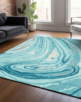 LOOMLAN Rugs Avelia Teal Washable Indoor-Outdoor Rug