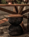Black Round Side Table Wood Top Wood Base - LOOMLAN - LH Imports - Side Tables