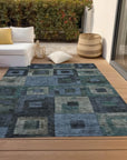 LOOMLAN Rugs Cora Blue Washable Indoor-Outdoor Rug