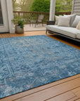 LOOMLAN Rugs Delaura Blue Washable Indoor-Outdoor Rug