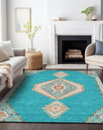LOOMLAN Rugs Elira Teal Washable Indoor-Outdoor Rug