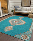 LOOMLAN Rugs Elira Teal Washable Indoor-Outdoor Rug