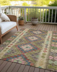 LOOMLAN Rugs Evynne Green Washable Indoor-Outdoor Rug