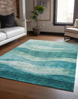 LOOMLAN Rugs Louisa Teal Washable Indoor-Outdoor Rug