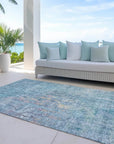 LOOMLAN Rugs Lunisse Blue Washable Indoor-Outdoor Rug