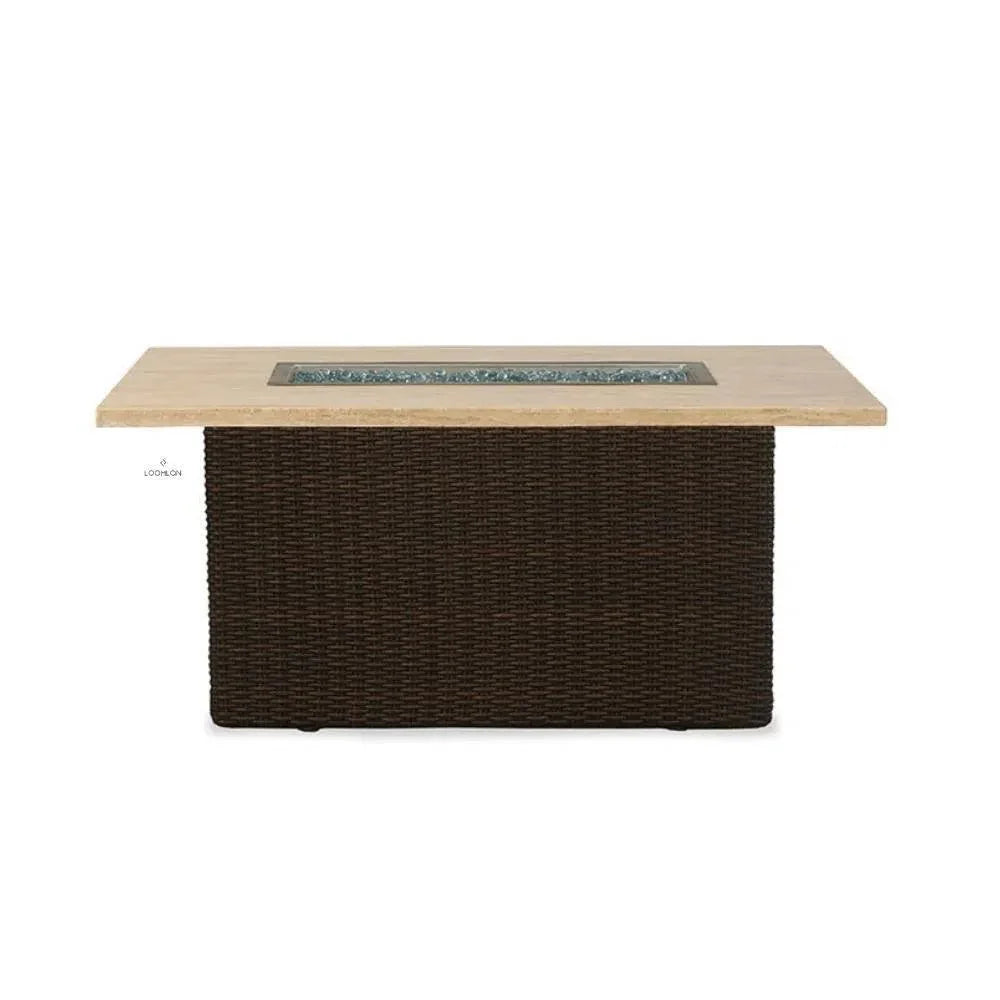 Mesa Rectangular Fire Table Gray Travertine - LOOMLAN - Lloyd Flanders - Outdoor Fire Tables