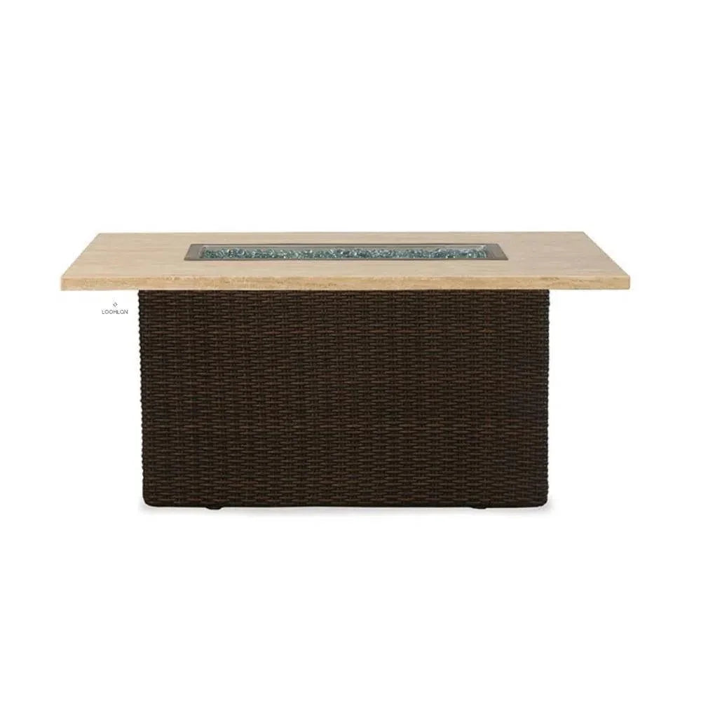Mesa Rectangular Fire Table Light Travertine - LOOMLAN - Lloyd Flanders - Outdoor Fire Tables