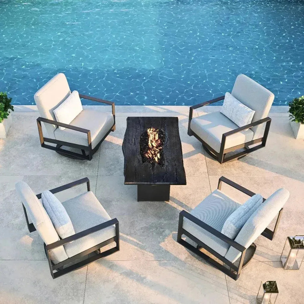 Nature's Wood Rectangle Firepit Table Live Edge - LOOMLAN - Castelle - Outdoor Fire Tables