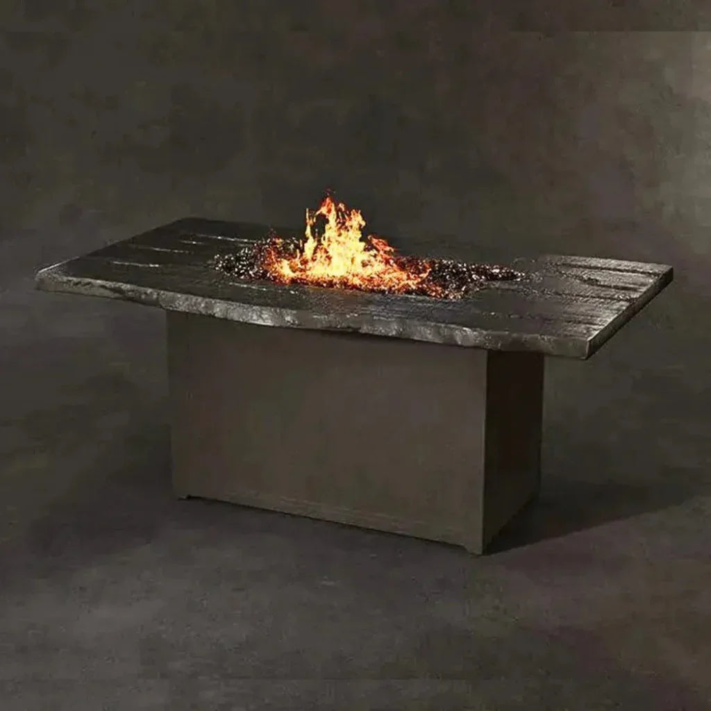 Nature's Wood Rectangle Firepit Table Live Edge - LOOMLAN - Castelle - Outdoor Fire Tables