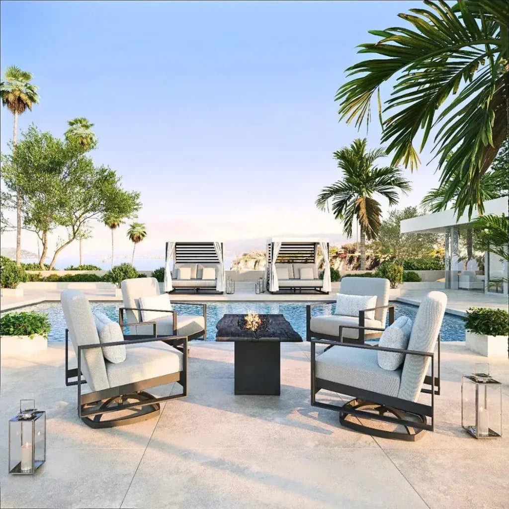 Nature's Wood Rectangle Firepit Table Live Edge - LOOMLAN - Castelle - Outdoor Fire Tables