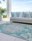 LOOMLAN Rugs Ornella Teal Washable Indoor-Outdoor Rug