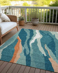 LOOMLAN Rugs Petala Teal Washable Indoor-Outdoor Rug