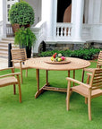HiTeak Royal 5PC Round Outdoor Dining Set Stacking Armchairs