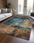 LOOMLAN Rugs Sadeeya Teal Washable Indoor-Outdoor Rug