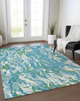 LOOMLAN Rugs Saphara Teal Washable Indoor-Outdoor Rug