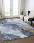LOOMLAN Rugs Silavie Blue Washable Indoor-Outdoor Rug