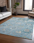 LOOMLAN Rugs Thessia Teal Washable Indoor-Outdoor Rug
