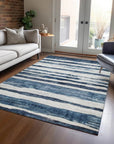 LOOMLAN Rugs Tramma Blue Washable Indoor-Outdoor Rug