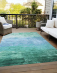 LOOMLAN Rugs Wyrnleaf Teal Washable Indoor-Outdoor Rug