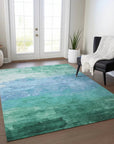 LOOMLAN Rugs Wyrnleaf Teal Washable Indoor-Outdoor Rug