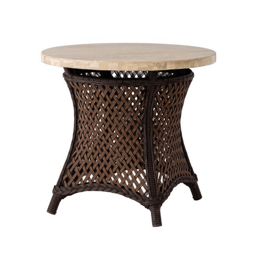 LOOMLAN Outdoor - Grand Traverse Outdoor Round End Table With Teak Wood Top Lloyd Flanders - Outdoor Side Tables