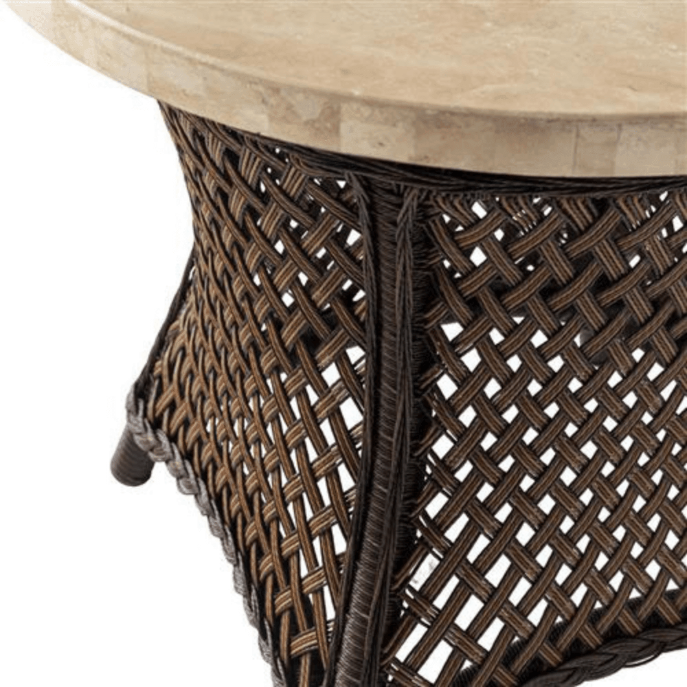 LOOMLAN Outdoor - Grand Traverse Outdoor Round End Table With Teak Wood Top Lloyd Flanders - Outdoor Side Tables