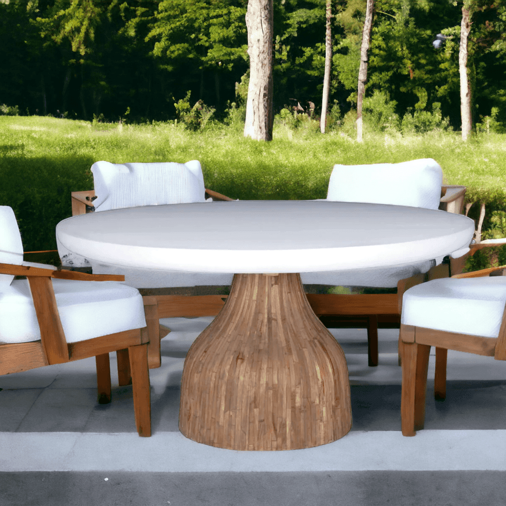 LOOMLAN Outdoor - Halo Pedestal Base Indoor - Outdoor 60'' Round Dining Table White - Outdoor Dining Tables