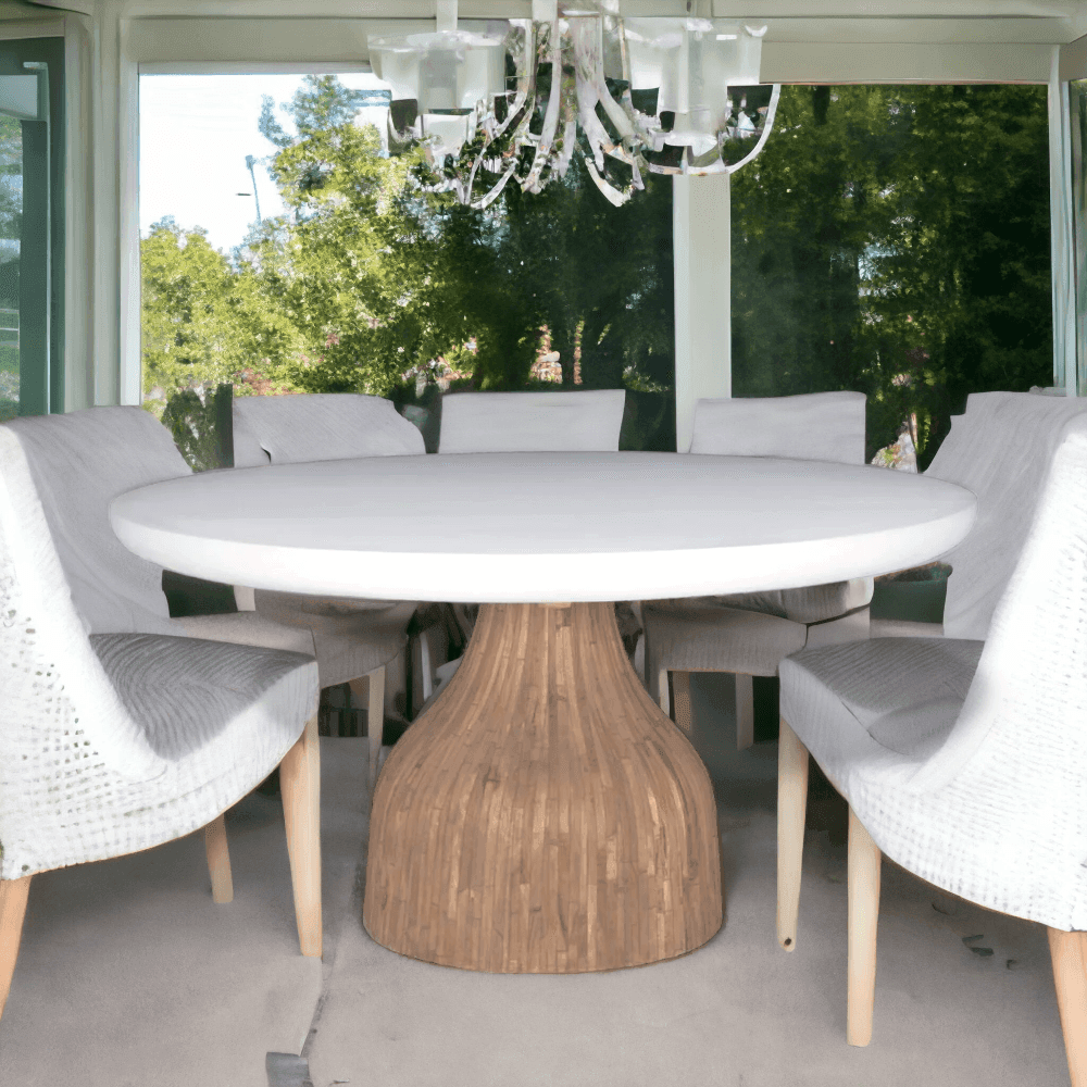 LOOMLAN Outdoor - Halo Pedestal Base Indoor - Outdoor 60'' Round Dining Table White - Outdoor Dining Tables