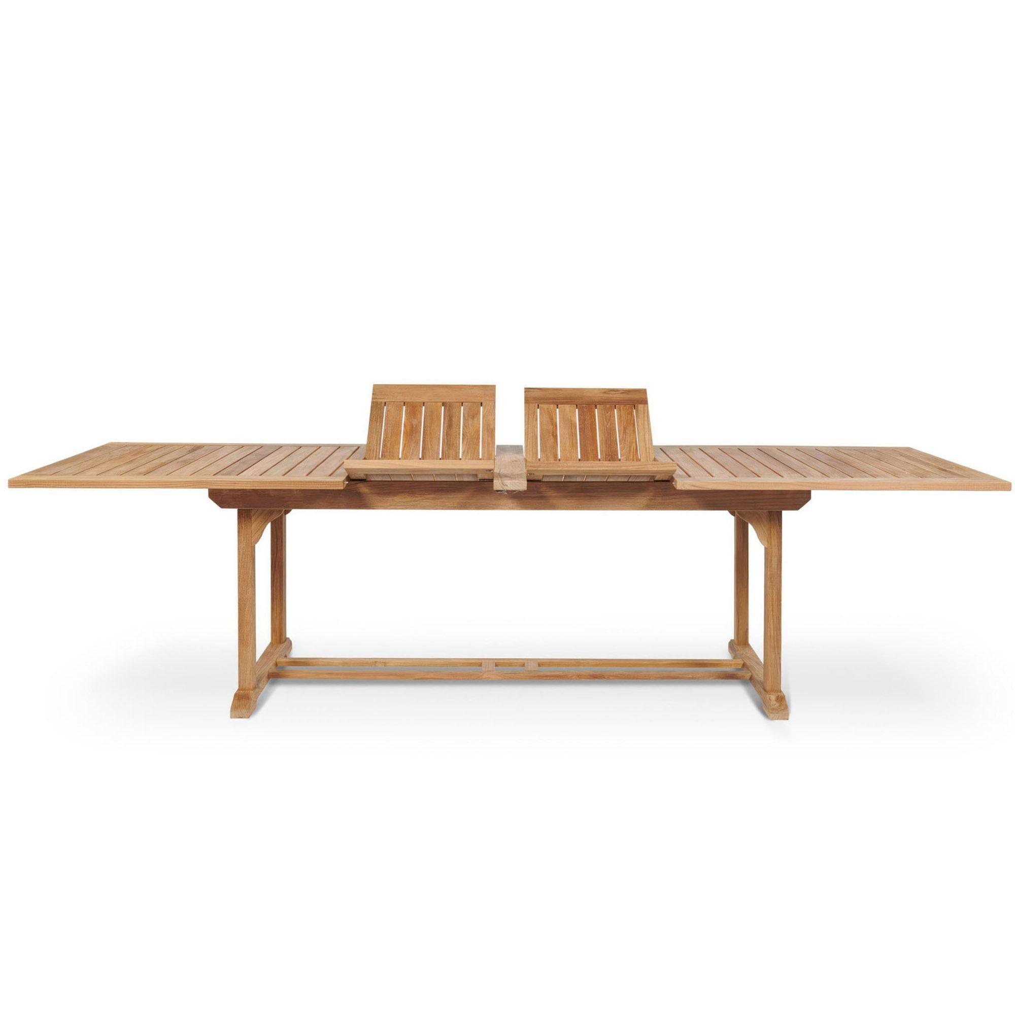 LOOMLAN Outdoor - Ihland Rectangular Teak Outdoor Dining Table with Double Extensions and Umbrella Hole - Outdoor Dining Tables