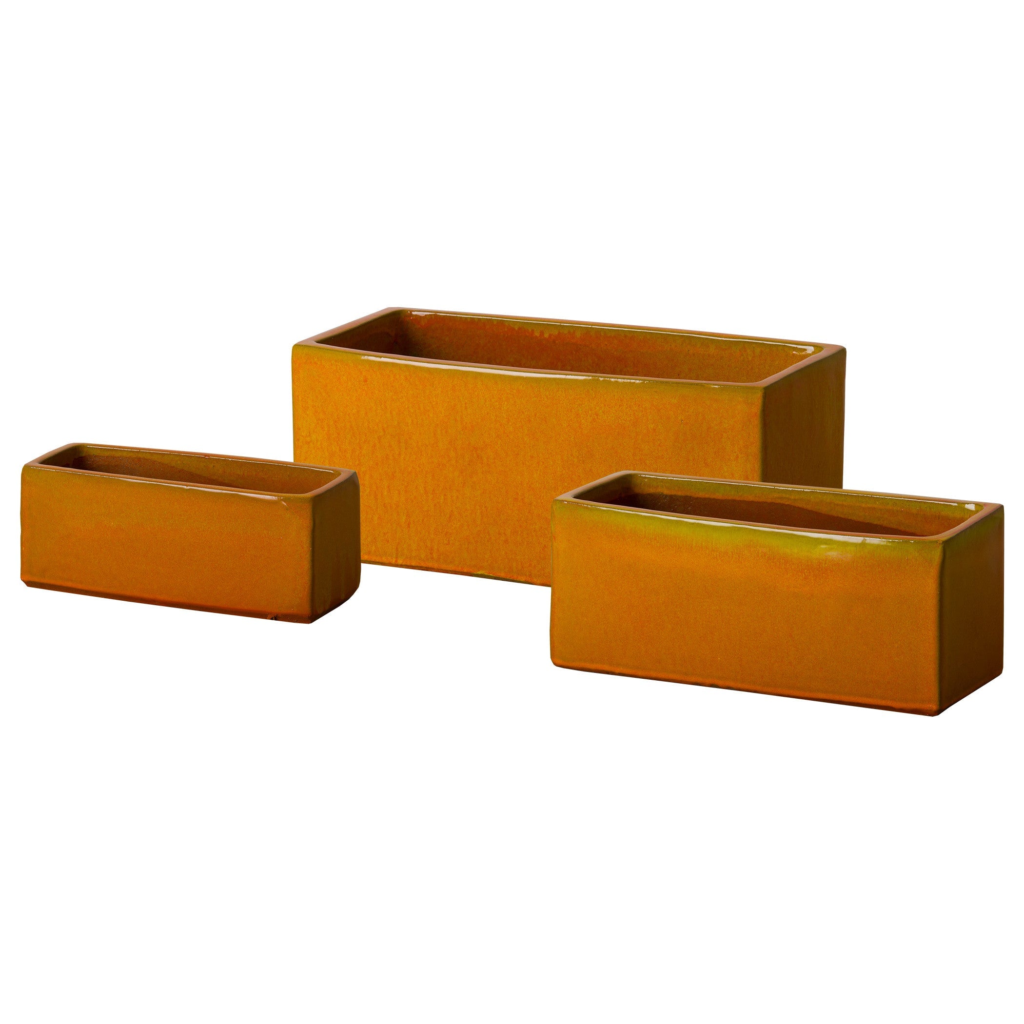 Rectangular Window Box Ceramic Planter-Outdoor Planters-Emissary-Set of 3-Burnt Orange-LOOMLAN