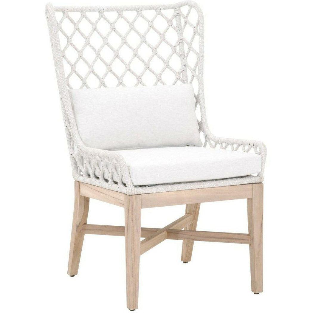 LOOMLAN Outdoor - Lattis Outdoor Wing Chair White Speckle Rope & Seat Gray Teak - Outdoor Dining Chairs